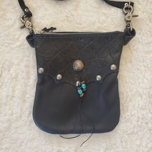 HANDMADE Black Leather Crossbody Purse with Black Hills Button